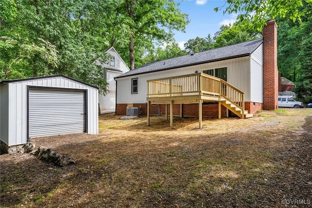 7408 Newbys Ct, Chesterfield, VA 23832 - back of house featuring a deck, a chimney, central AC unit, an outdoor structure, and stairway