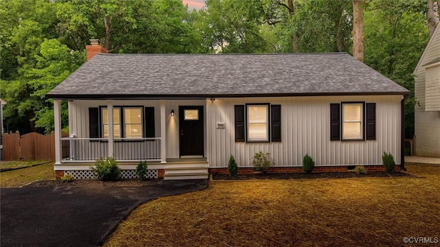 7408 Newbys Ct, Chesterfield, VA 23832 - single story home featuring roof with shingles, a chimney, a porch, and fence