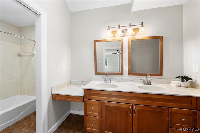 2430 Olde Stone Rd, Midlothian, VA 23113 - full bath with tile patterned flooring, double vanity, and washtub / shower combination