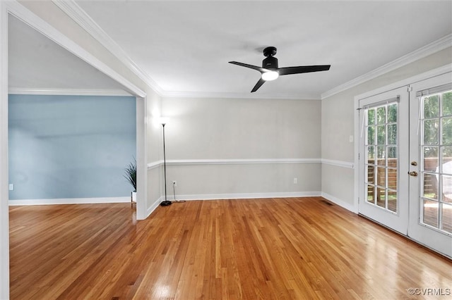 2430 Olde Stone Rd, Midlothian, VA 23113 - empty room with wood finished floors, french doors, a ceiling fan, baseboards, and crown molding