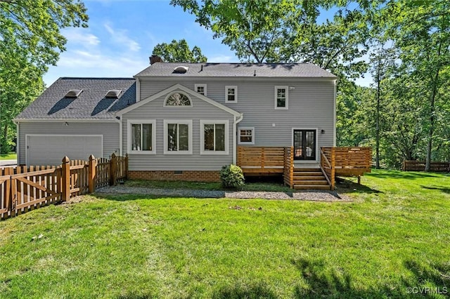 2430 Olde Stone Rd, Midlothian, VA 23113 - back of property featuring an attached garage, a deck, a chimney, and crawl space