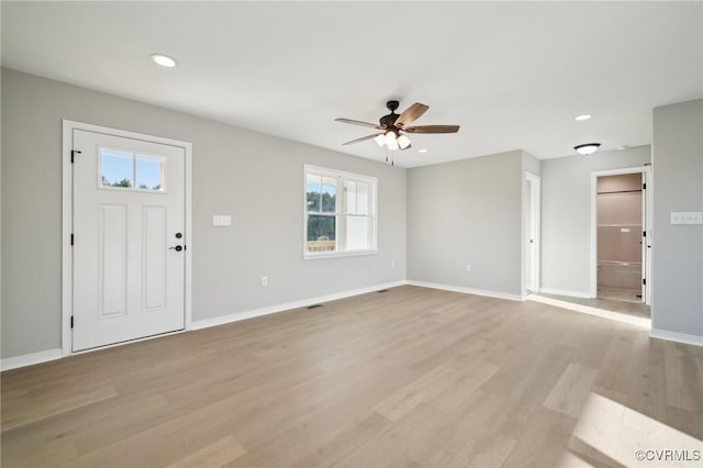 14057 Robinson Rd, Stony Creek, VA 23882 - foyer featuring healthy amount of natural light, a ceiling fan, baseboards, light wood finished floors, and recessed lighting