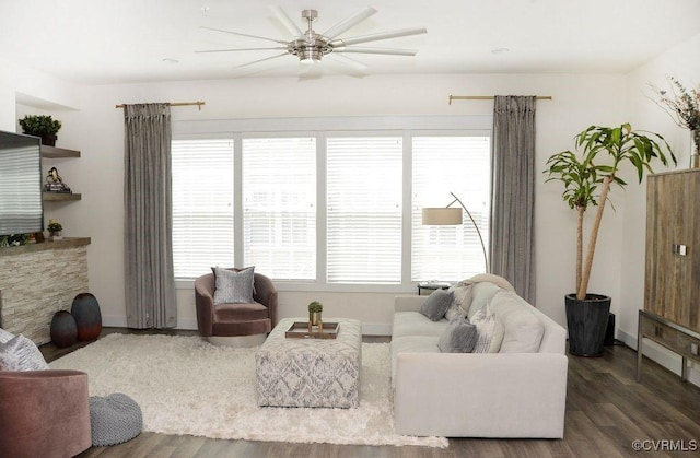 5112 Old Main St, Henrico, VA 23231 - living room with a ceiling fan, wood finished floors, and baseboards