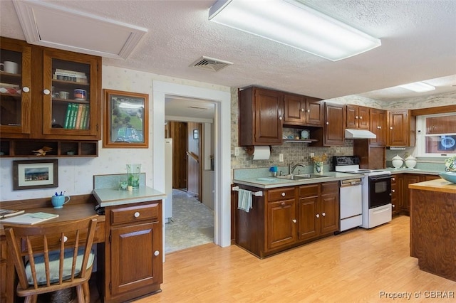 60 Edwards Landing Rd, Gwynn, VA 23066 - kitchen with white appliances, a sink, light countertops, light wood-style flooring, and a textured ceiling