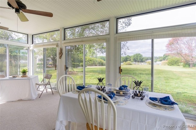 60 Edwards Landing Rd, Gwynn, VA 23066 - sunroom / solarium featuring expansive windows, a ceiling fan, carpet, and outdoor dining area