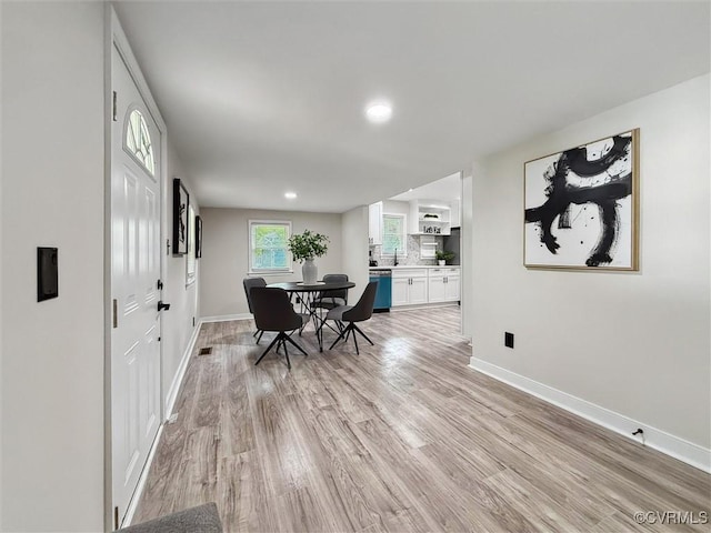 3885 Strawberry Plains Rd, Williamsburg, VA 23188 - dining room with light wood-style flooring, baseboards, and recessed lighting