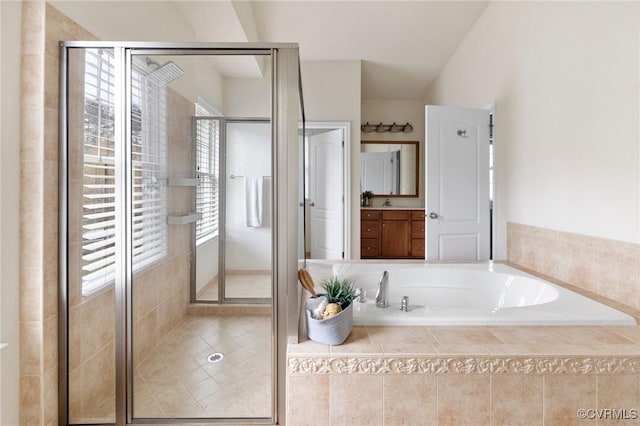 16400 Orchard Tavern Pl, Moseley, VA 23120 - full bathroom featuring a garden tub, vanity, and a shower stall