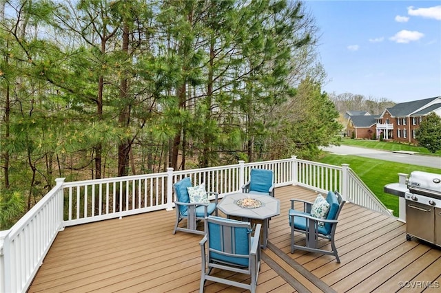16400 Orchard Tavern Pl, Moseley, VA 23120 - wooden deck with an outdoor fire pit and grilling area