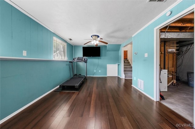 9120 Pepperidge Rd, Chesterfield, VA 23236 - workout area with a ceiling fan, wood finished floors, baseboards, and ornamental molding
