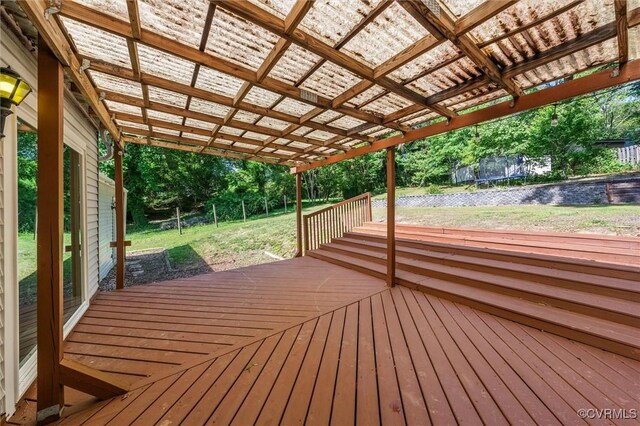 9120 Pepperidge Rd, Chesterfield, VA 23236 - wooden terrace featuring a trampoline and a yard