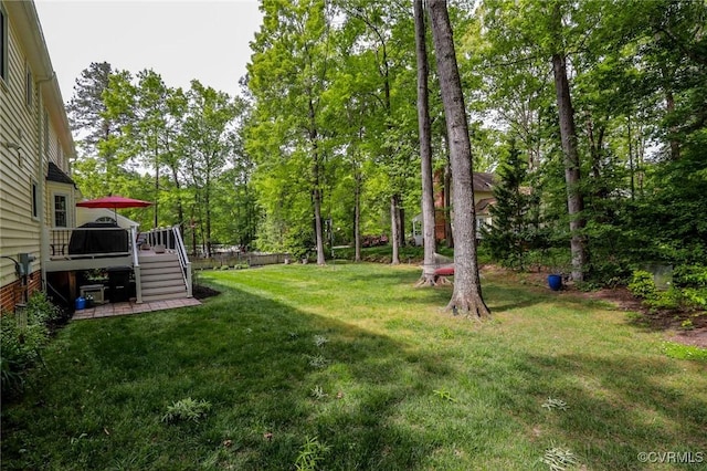 4606 Oak Hollow Rd, Chester, VA 23831 - view of green lawn with a wooden deck and stairs
