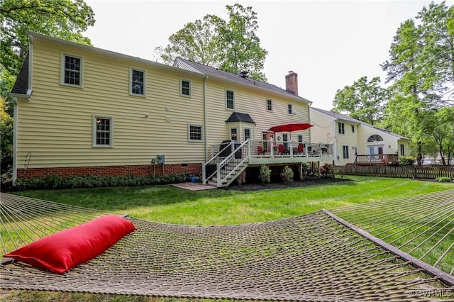 4606 Oak Hollow Rd, Chester, VA 23831 - rear view of property with stairway, a wooden deck, and a chimney