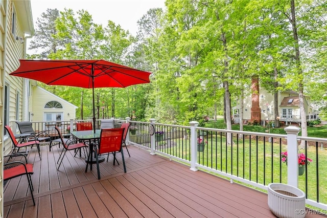 4606 Oak Hollow Rd, Chester, VA 23831 - wooden deck featuring outdoor dining area and a yard
