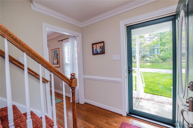 4606 Oak Hollow Rd, Chester, VA 23831 - entrance foyer featuring wood finished floors, ornamental molding, and stairs