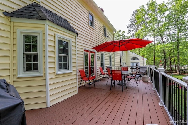 4606 Oak Hollow Rd, Chester, VA 23831 - wooden deck featuring outdoor dining space