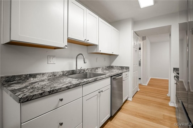 1503 Largo Rd Unit T3, Henrico, VA 23238 - kitchen featuring a sink, stainless steel dishwasher, light wood finished floors, white cabinets, and baseboards