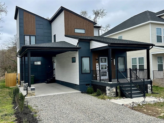 2717 Terminal Ave, Richmond, VA 23234 - modern home featuring crawl space, driveway, covered porch, and a shingled roof