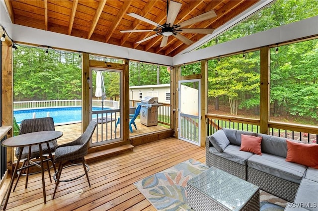 1845 Lower Mill Rd, Powhatan, VA 23139 - sunroom / solarium featuring a ceiling fan and an outdoor hangout area