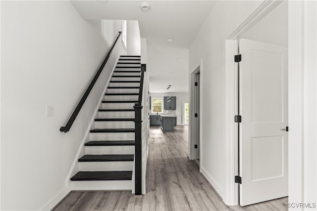 2001 Monteiro Ave, Richmond, VA 23222 - staircase with wood finished floors, baseboards, and recessed lighting