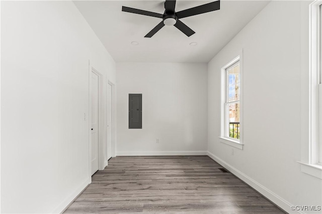 2001 Monteiro Ave, Richmond, VA 23222 - empty room featuring electric panel, a ceiling fan, wood finished floors, and baseboards