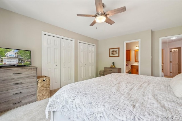 10808 Stanton Way, Henrico, VA 23238 - carpeted bedroom featuring multiple closets, attic access, ensuite bathroom, and ceiling fan