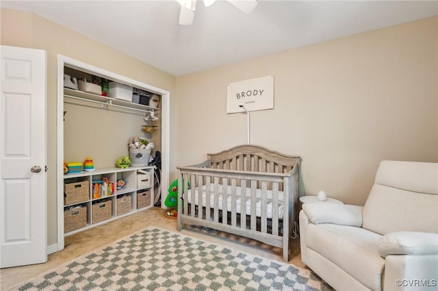 10808 Stanton Way, Henrico, VA 23238 - carpeted bedroom featuring a crib, a closet, and ceiling fan