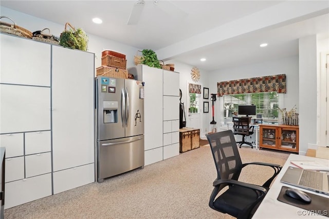 office area featuring recessed lighting and a ceiling fan