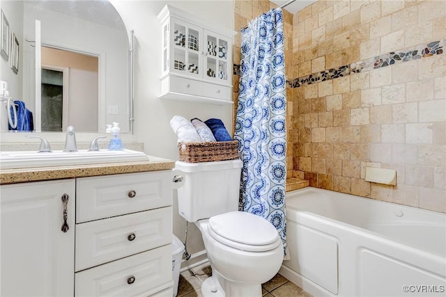 9301 Carlway Ct, Henrico, VA 23228 - full bath with toilet, vanity, shower / tub combo with curtain, and tile patterned floors