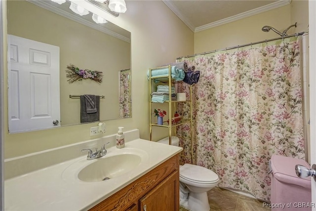 10402 Freewelcome Ln, Gloucester, VA 23050 - full bathroom with crown molding, vanity, tile patterned flooring, and curtained shower