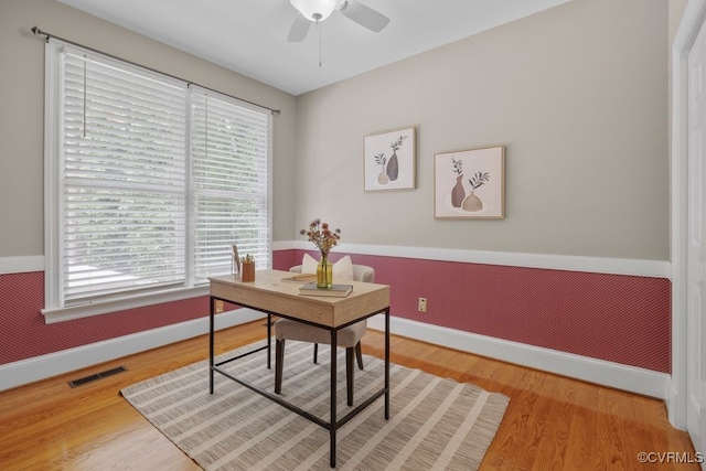 5904 Fox Crest Pl, Midlothian, VA 23112 - office featuring baseboards, a ceiling fan, and light wood-style floors