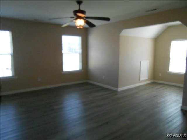 15212 Fairen Ln, South Chesterfield, VA 23834 - empty room with dark wood-style floors, baseboards, and a ceiling fan