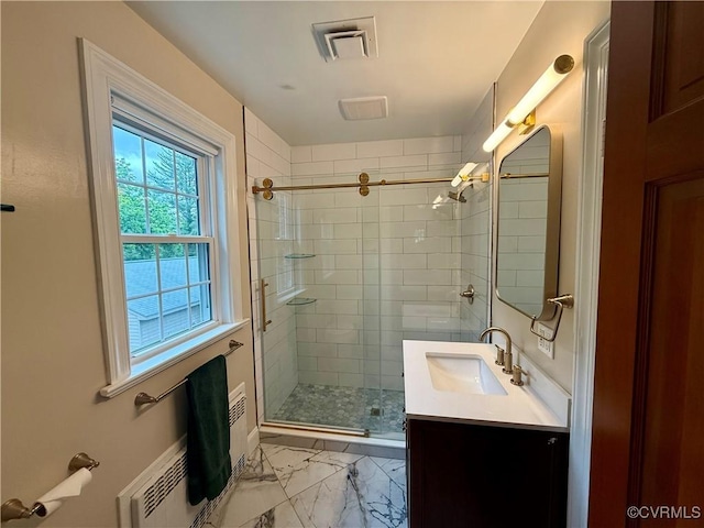 4210 Wistar Rd, Henrico, VA 23228 - bathroom featuring marble finish flooring, a shower stall, and vanity