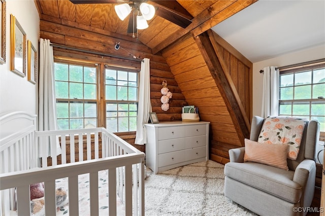 13 Bunker Blvd, Palmyra, VA 22963 - bedroom featuring rustic walls, a nursery area, and wood ceiling