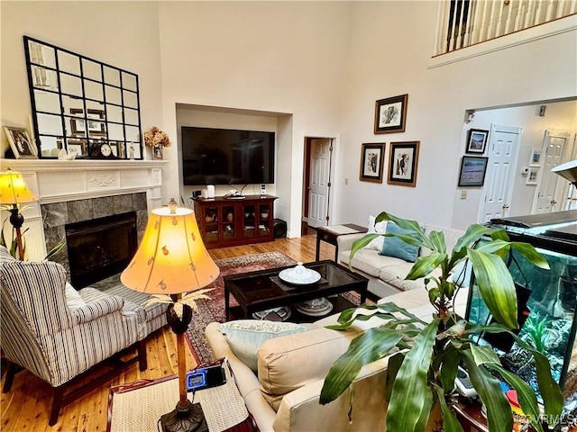 13300 Old Telegraph Rd, Providence Forge, VA 23140 - living area with a towering ceiling, wood finished floors, and a fireplace