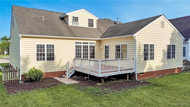 1355 Hawkins Wood Cir, Midlothian, VA 23114 - rear view of property with crawl space, a deck, a yard, and roof with shingles