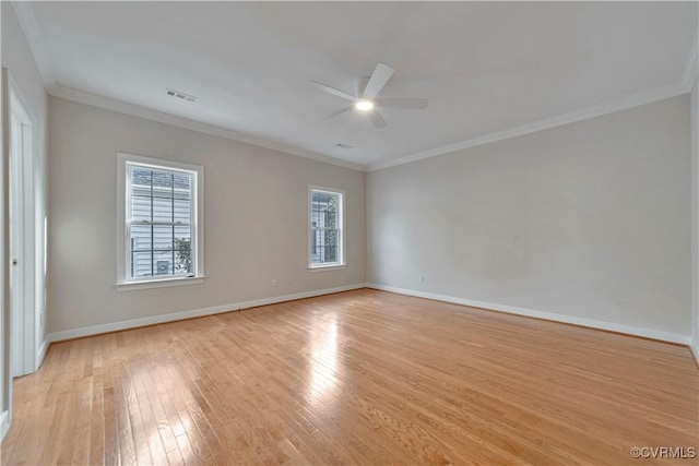 1355 Hawkins Wood Cir, Midlothian, VA 23114 - unfurnished room featuring a ceiling fan, light wood-type flooring, baseboards, and ornamental molding