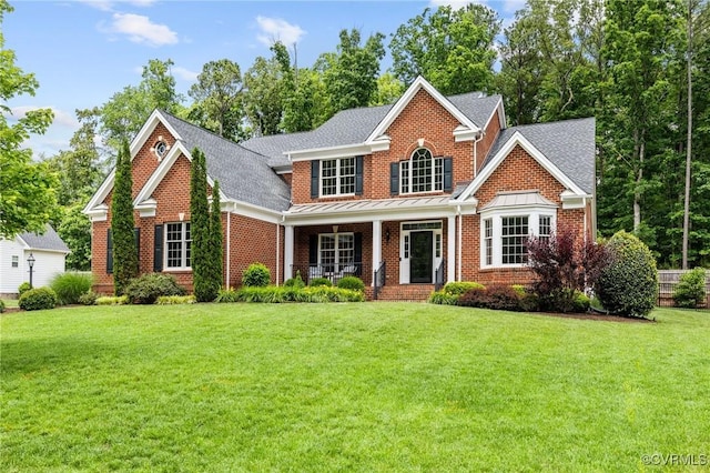 16412 Ravenchase Way, Moseley, VA 23120 - view of front of house featuring a standing seam roof, covered porch, and a front lawn
