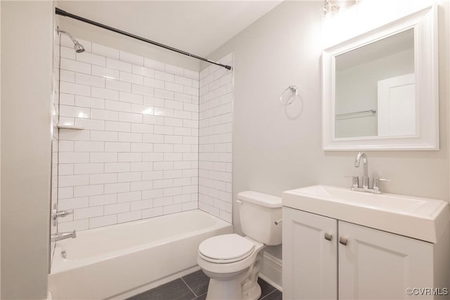 bathroom featuring toilet, vanity, and washtub / shower combination
