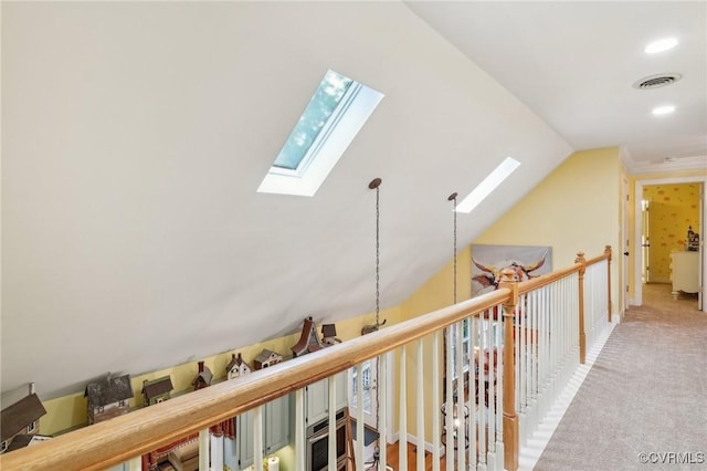 9226 Shelton Pointe Dr, Mechanicsville, VA 23116 - hallway featuring a skylight, lofted ceiling, recessed lighting, and carpet floors