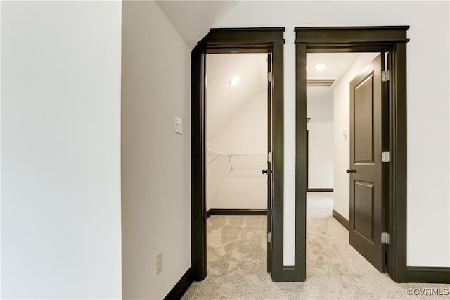 170 Glenmore Ln, Keswick, VA 22947 - hall featuring lofted ceiling, carpet floors, and baseboards