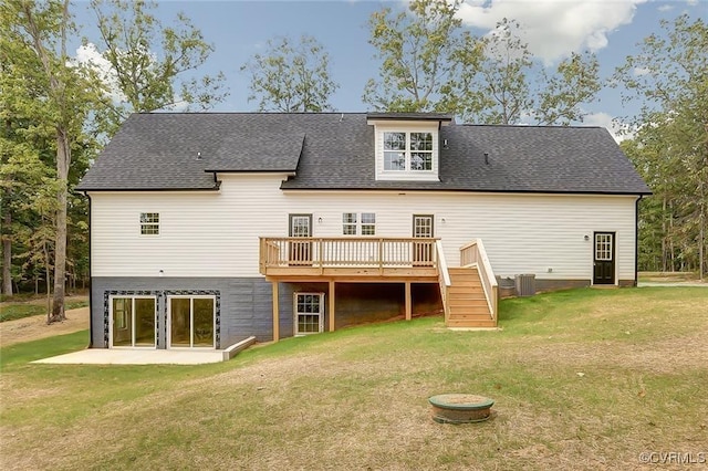 170 Glenmore Ln, Keswick, VA 22947 - back of house with stairway, a deck, a lawn, and a shingled roof