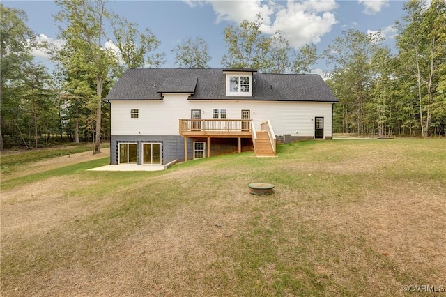 170 Glenmore Ln, Keswick, VA 22947 - rear view of property featuring a deck, a lawn, stairway, and a shingled roof