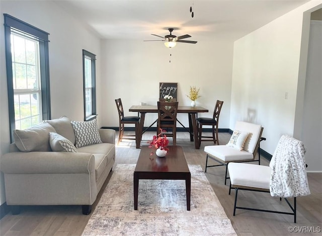 170 Glenmore Ln, Keswick, VA 22947 - living room with wood finished floors, healthy amount of natural light, and ceiling fan
