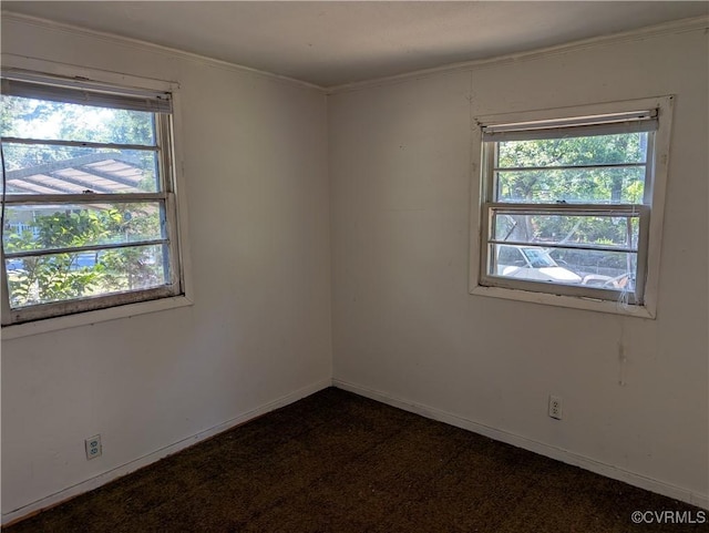 1555 Holly Hills Rd, Powhatan, VA 23139 - spare room featuring healthy amount of natural light, crown molding, dark carpet, and baseboards