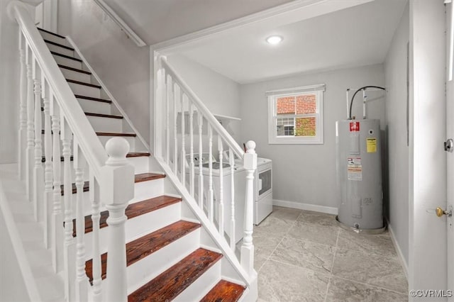 201 W Roanoke St, Ridgeway, VA 23225 - stairway featuring electric water heater and baseboards