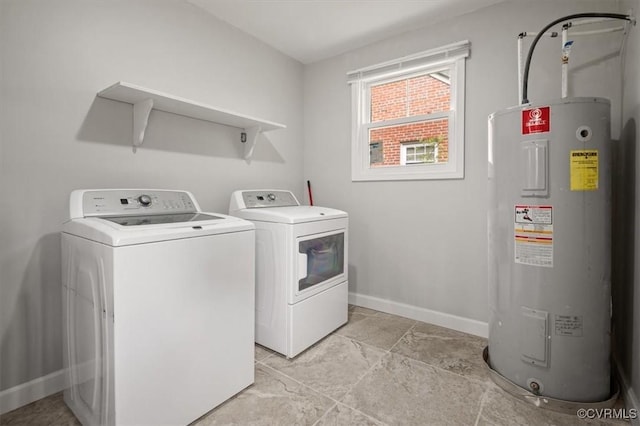 201 W Roanoke St, Ridgeway, VA 23225 - laundry area with water heater, washing machine and dryer, baseboards, and light stone finish floors
