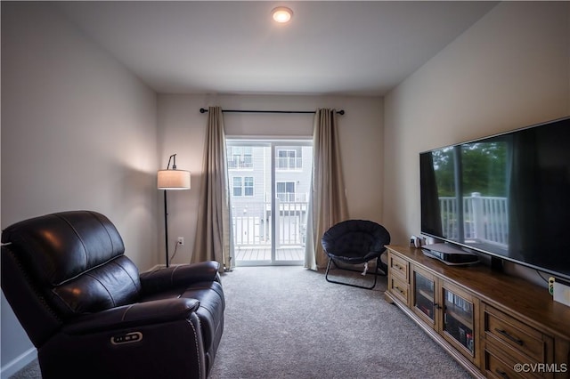 sitting room featuring carpet