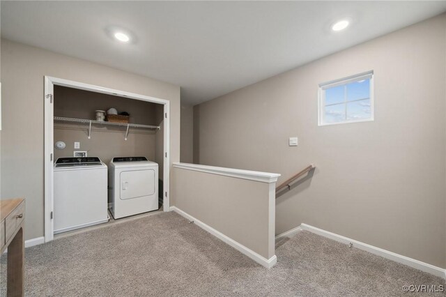 6000 Banyan Ln, Chesterfield, VA 23234 - laundry room featuring washer and dryer, light colored carpet, and recessed lighting