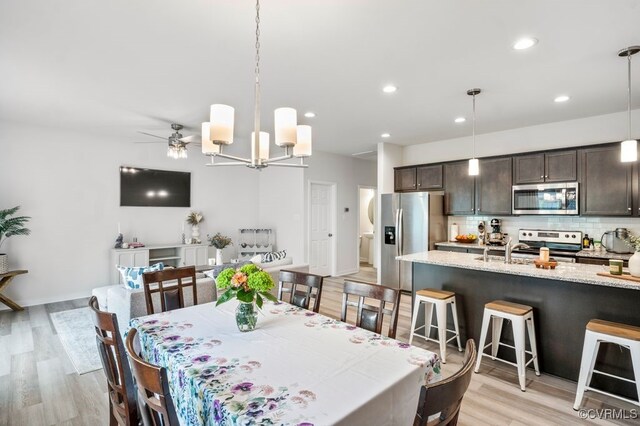 11348 Benton Pointe Way, Chester, VA 23831 - dining room featuring light wood-type flooring, recessed lighting, a chandelier, and a ceiling fan