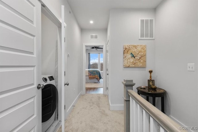 5234 Old Main St Unit C, Henrico, VA 23231 - corridor with washer / dryer, light colored carpet, baseboards, recessed lighting, and an upstairs landing